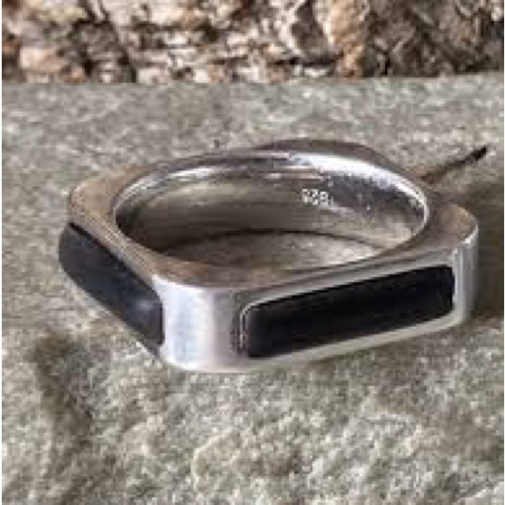 Emporio Armani Silver and Black Geometric Ring